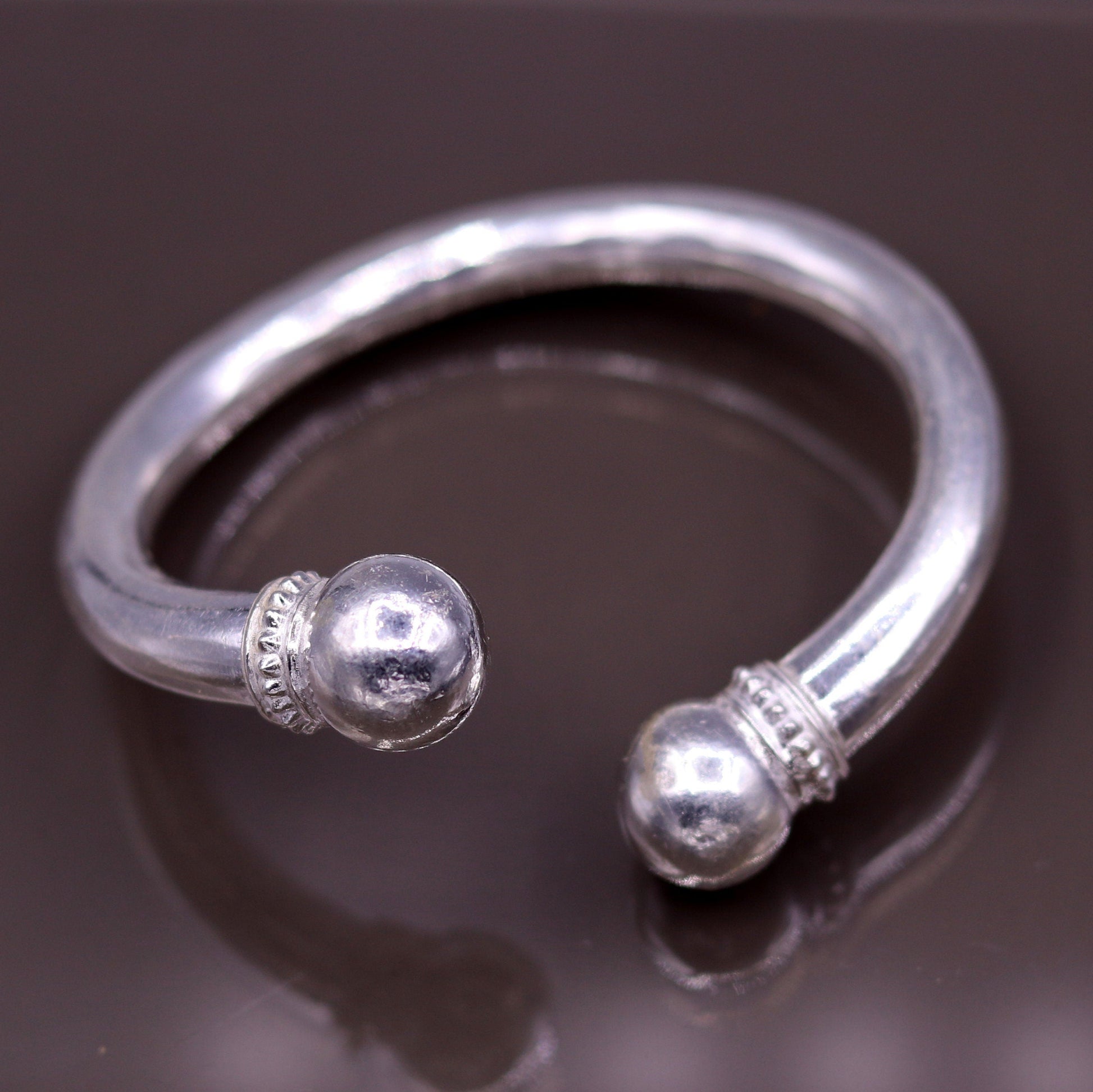 Fabulous plain design handmade solid silver open face adjustable bangle bracelet unisex jewelry from india tribal jewelry nsk184 - TRIBAL ORNAMENTS