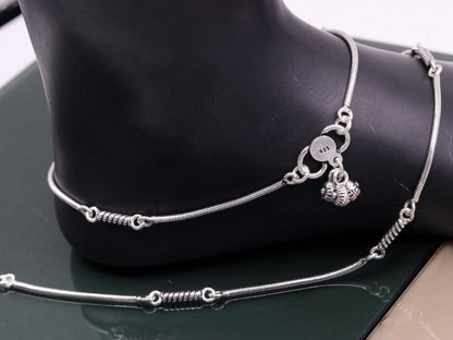 Handmade snake chain ankle bracelet by TRIBAL ORNAMENTS, customized foot jewelry perfect for gifting or belly dance accessories.