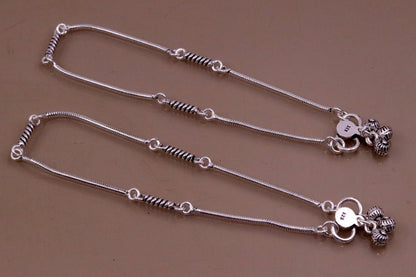 Handmade snake chain ankle bracelet by TRIBAL ORNAMENTS, custom-designed foot jewelry perfect for gifting or belly dance accessories.
