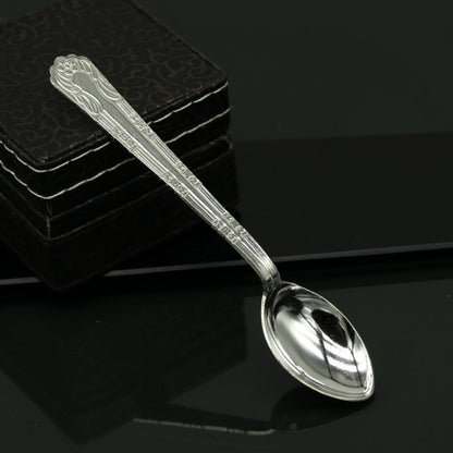 Fabulous handmade sterling silver 5-inch spoon from Tribal Ornaments, featuring a sleek design and antibacterial properties.