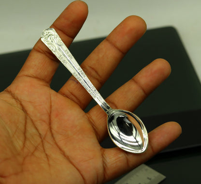 Fabulous handmade sterling silver 5-inch spoon from Tribal Ornaments, featuring a sleek design and antibacterial properties.