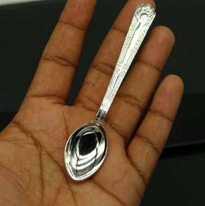 Fabulous sterling silver handmade 5-inch spoon from Tribal Ornaments, featuring a sleek design and antibacterial properties.