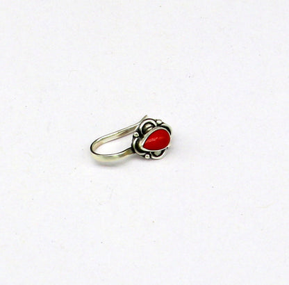 fabulous stylish 925 sterling silver customized single coral nose pin, best gift nose plug, clip-on nose pin, fabulous party wear np111 - TRIBAL ORNAMENTS