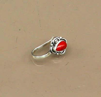 fabulous stylish 925 sterling silver customized single coral nose pin, best gift nose plug, clip-on nose pin, fabulous party wear np111 - TRIBAL ORNAMENTS