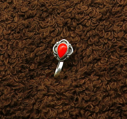 fabulous stylish 925 sterling silver customized single coral nose pin, best gift nose plug, clip-on nose pin, fabulous party wear np111 - TRIBAL ORNAMENTS