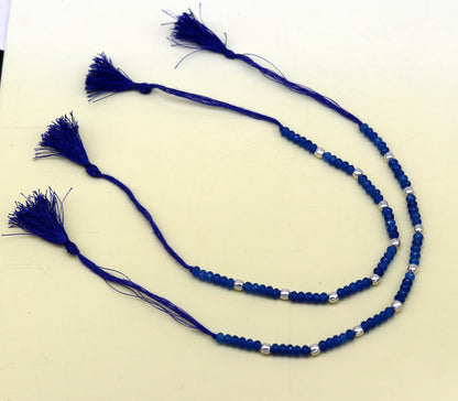 Fabulous Threads anklet featuring semi-precious blue stones and 925 silver beads, handcrafted tribal beaded jewelry for ankles.