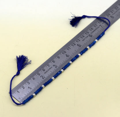 Fabulous Threads anklet with semi-precious blue stones and 925 silver beads, custom-made beaded jewelry ankle bracelet.