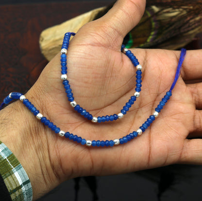 Fabulous Threads anklets featuring semi-precious blue stones and 925 silver beads, handcrafted modern beaded jewelry by Tribal Ornaments.
