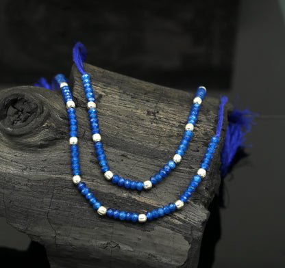 Fabulous Threads anklets with semi-precious blue stones and 925 silver beads, handmade beaded ankle bracelet by Tribal Ornaments.