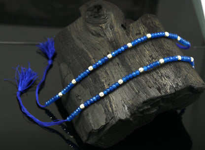 Fabulous Threads anklet by TRIBAL ORNAMENTS with semi-precious blue stone and 925 silver beads, handcrafted beaded jewelry.