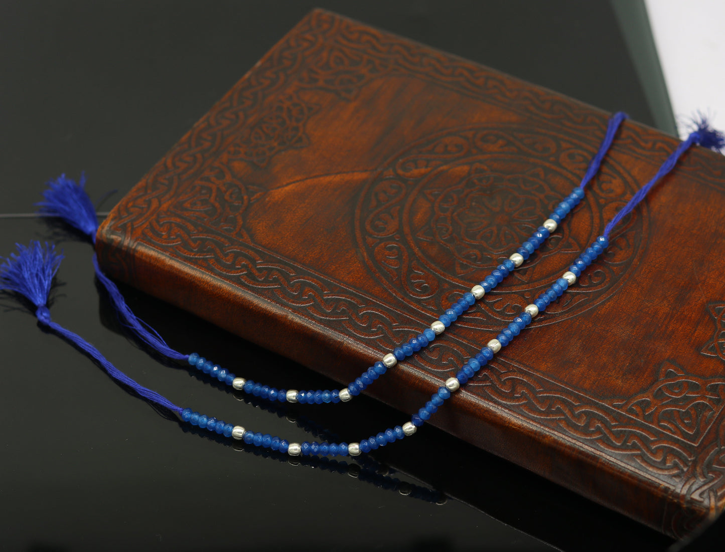 Fabulous threads anklets semi precious blue stone and 925 silver beads, custom made ankle bracelet, pretty gift modern beaded jewelry ank251 - TRIBAL ORNAMENTS