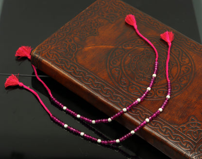 Fabulous Threads anklet featuring semi-precious ruby stones and 925 silver beads, handmade tribal beaded jewelry ankle bracelet.