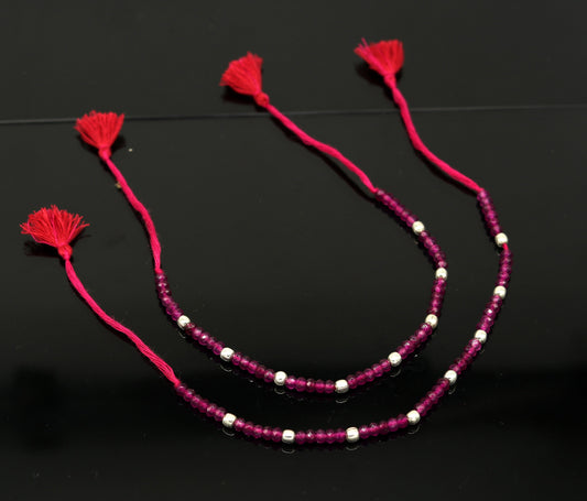 Fabulous threads anklets semi precious ruby stone and 925 silver beads, custom made ankle bracelet, pretty gift modern beaded jewelry ank252 - TRIBAL ORNAMENTS