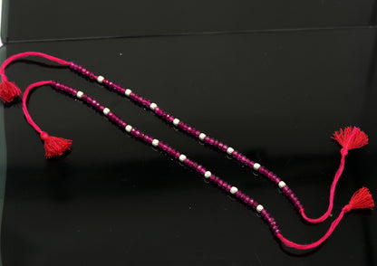 Fabulous Threads anklet with semi-precious ruby stones and 925 silver beads, modern beaded jewelry by Tribal Ornaments.