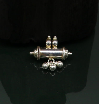 Fine 925 silver amulet pendant with plain shine design, featuring jingling bells, stylish jewelry by TRIBAL ORNAMENTS.