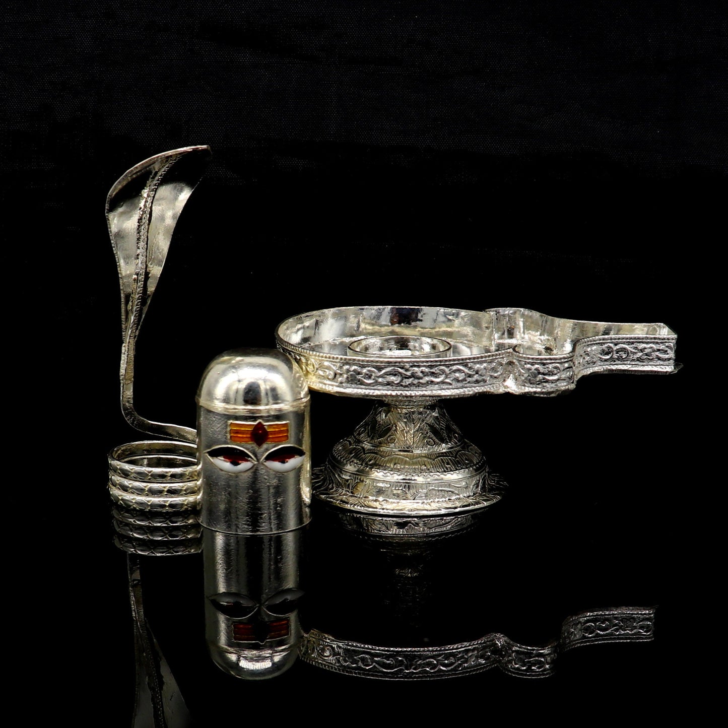 Fine 925 sterling silver handmade Lord shiva-Linga Stand, silver utensil, silver puja temple art, shiva lingam stand with serpent su161 - TRIBAL ORNAMENTS