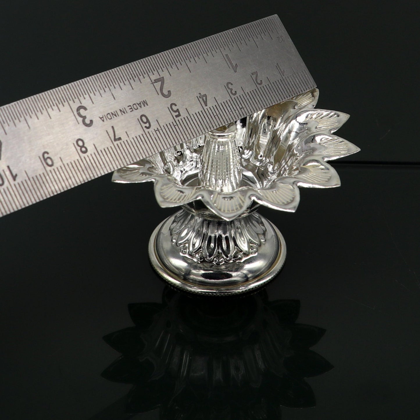 Fine 999 silver handmade flower shape oil lamp, silver temple utensils, silver diya, deepak, silver vessels, silver art decorative art su174 - TRIBAL ORNAMENTS