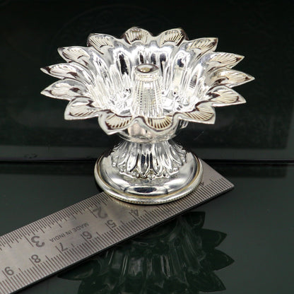 Fine 999 silver handmade flower shape oil lamp, silver temple utensils, silver diya, deepak, silver vessels, silver art decorative art su174 - TRIBAL ORNAMENTS