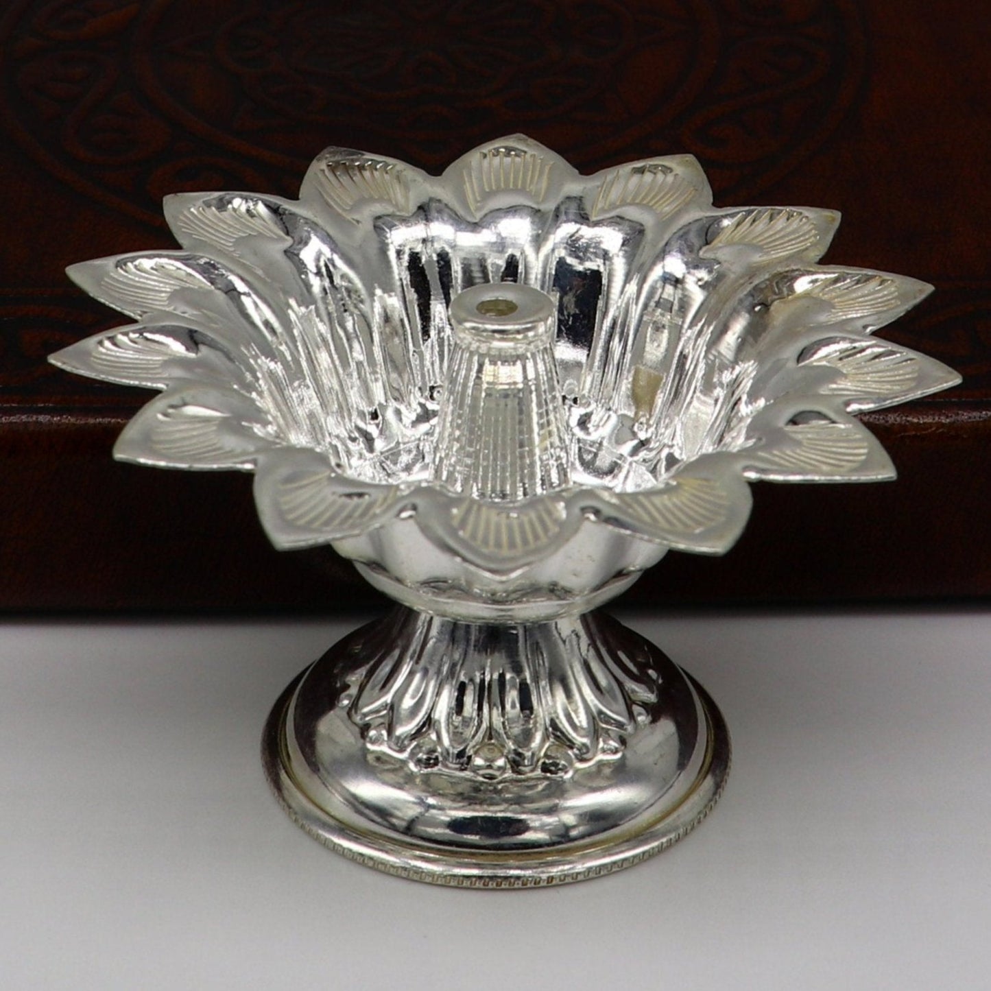 Fine 999 silver handmade flower shape oil lamp, silver temple utensils, silver diya, deepak, silver vessels, silver art decorative art su174 - TRIBAL ORNAMENTS