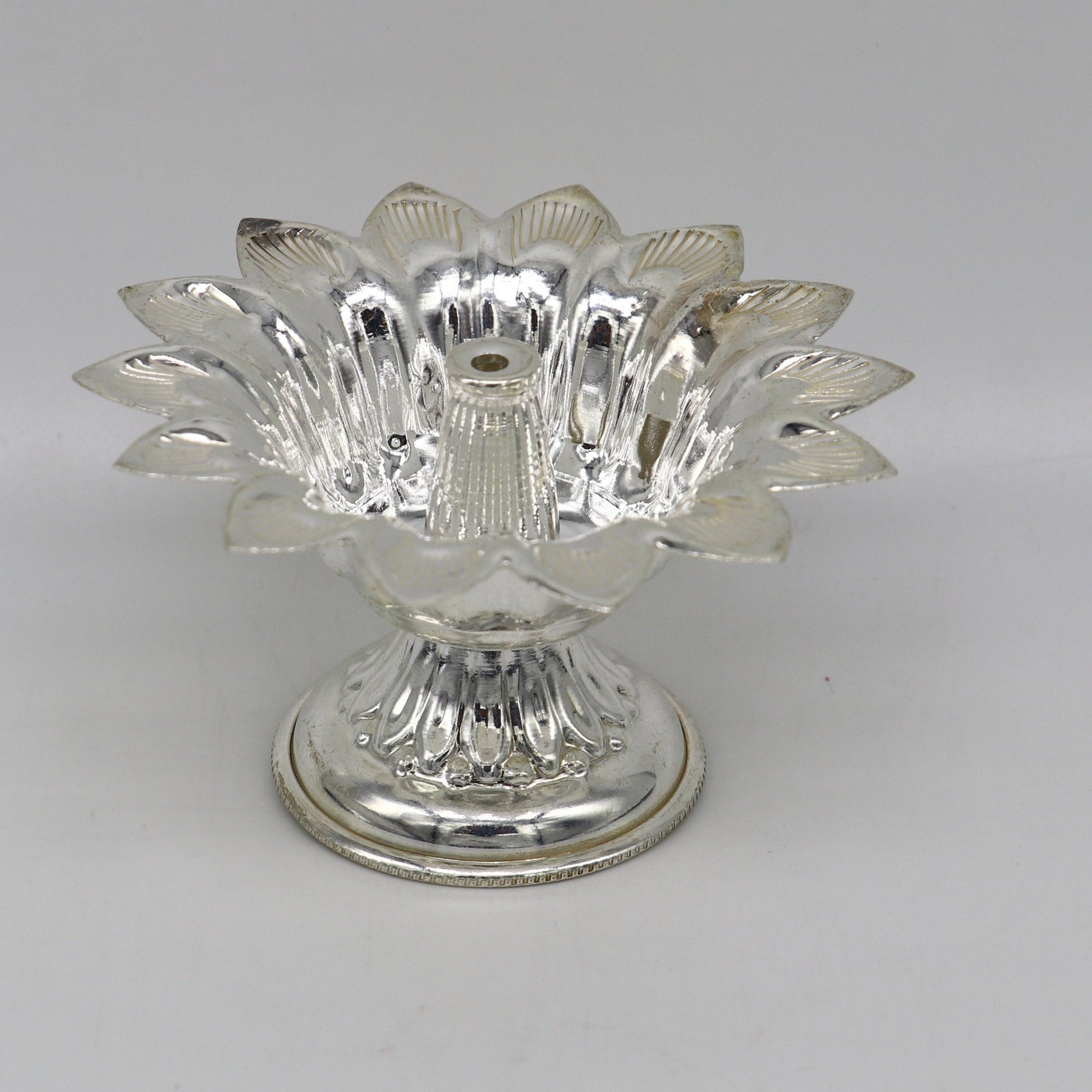 Fine 999 silver handmade flower shape oil lamp, silver temple utensils, silver diya, deepak, silver vessels, silver art decorative art su175 - TRIBAL ORNAMENTS