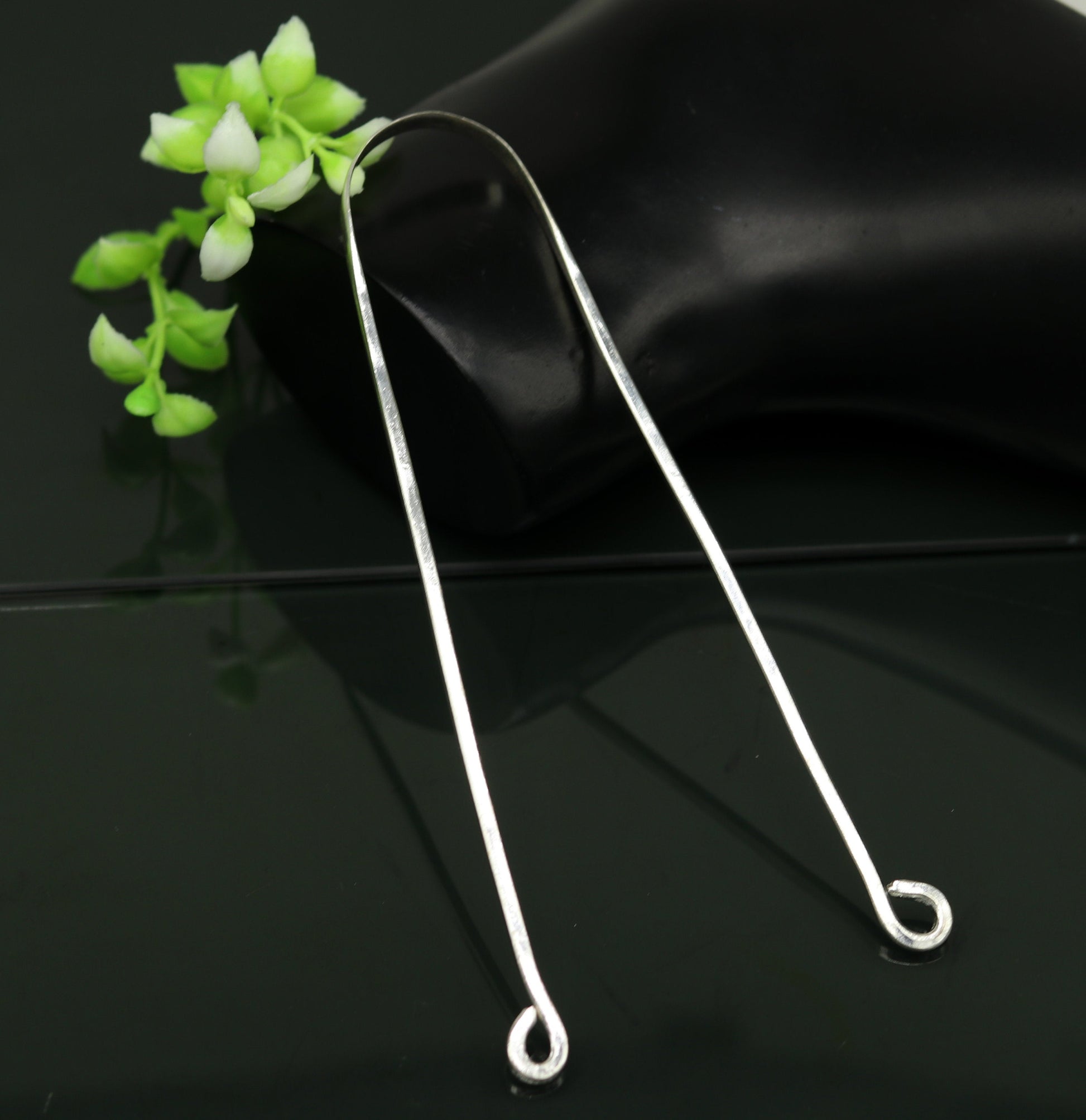 Fine silver handmade tongue cleaner scraper best for daily use and stay healthy top class genuine silver item for better health tc01 - TRIBAL ORNAMENTS