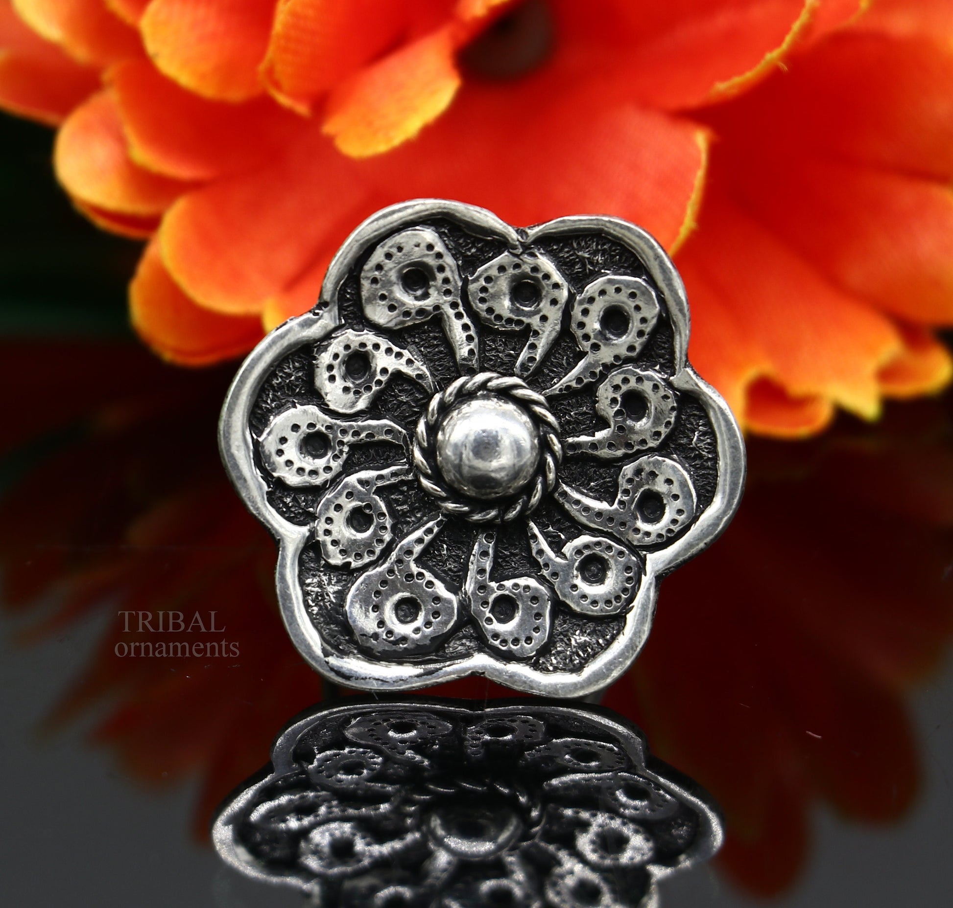 Floral design 925 Sterling silver handmade gorgeous chitai work adjustable rings band fabulous tribal temple ring band, charm ring ring493 - TRIBAL ORNAMENTS