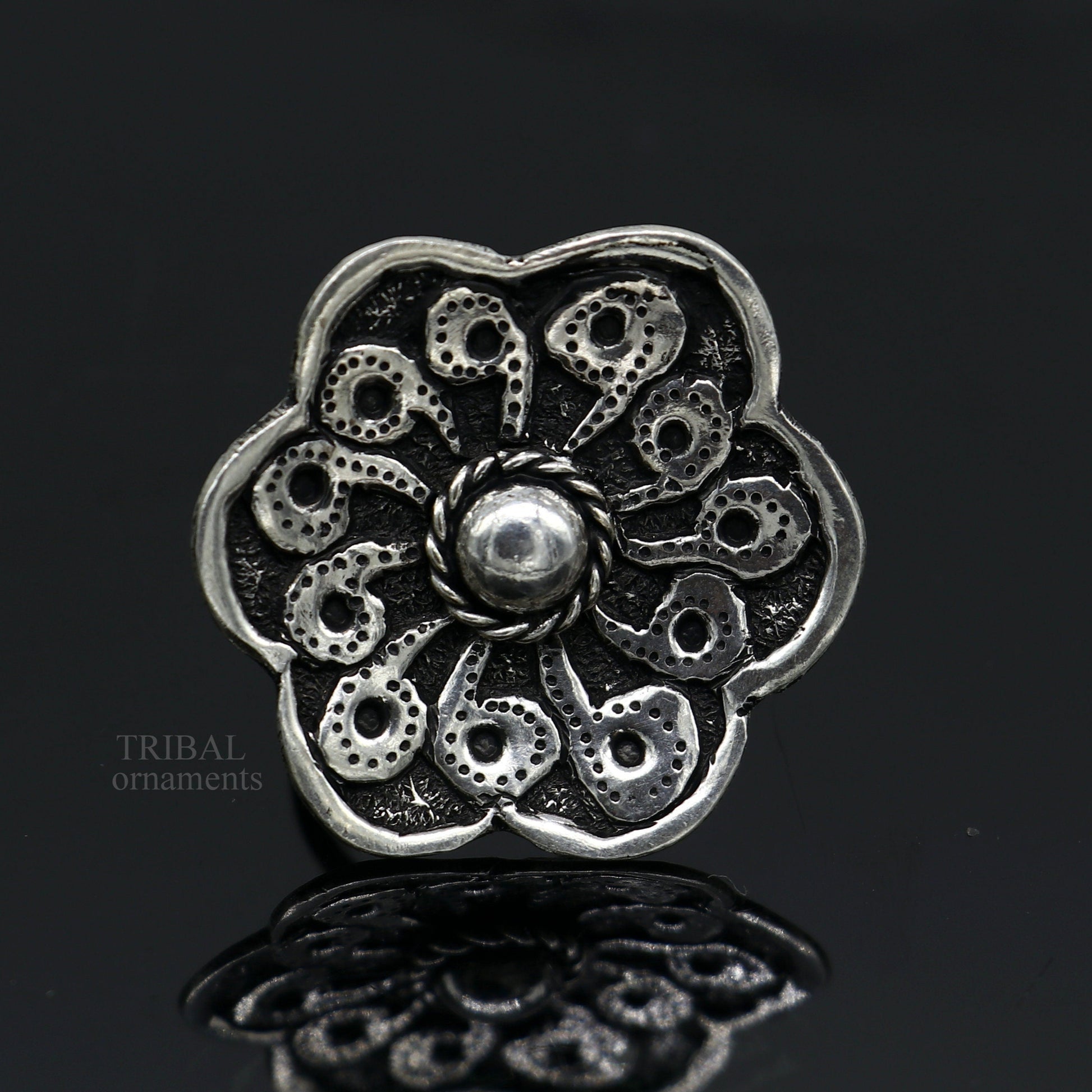 Floral design 925 Sterling silver handmade gorgeous chitai work adjustable rings band fabulous tribal temple ring band, charm ring ring493 - TRIBAL ORNAMENTS