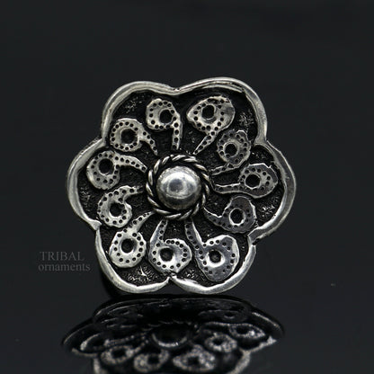Floral design 925 Sterling silver handmade gorgeous chitai work adjustable rings band fabulous tribal temple ring band, charm ring ring493 - TRIBAL ORNAMENTS