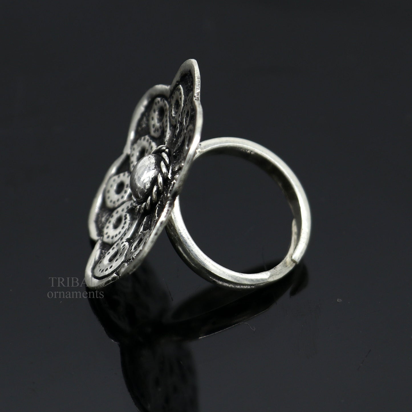 Floral design 925 Sterling silver handmade gorgeous chitai work adjustable rings band fabulous tribal temple ring band, charm ring ring493 - TRIBAL ORNAMENTS