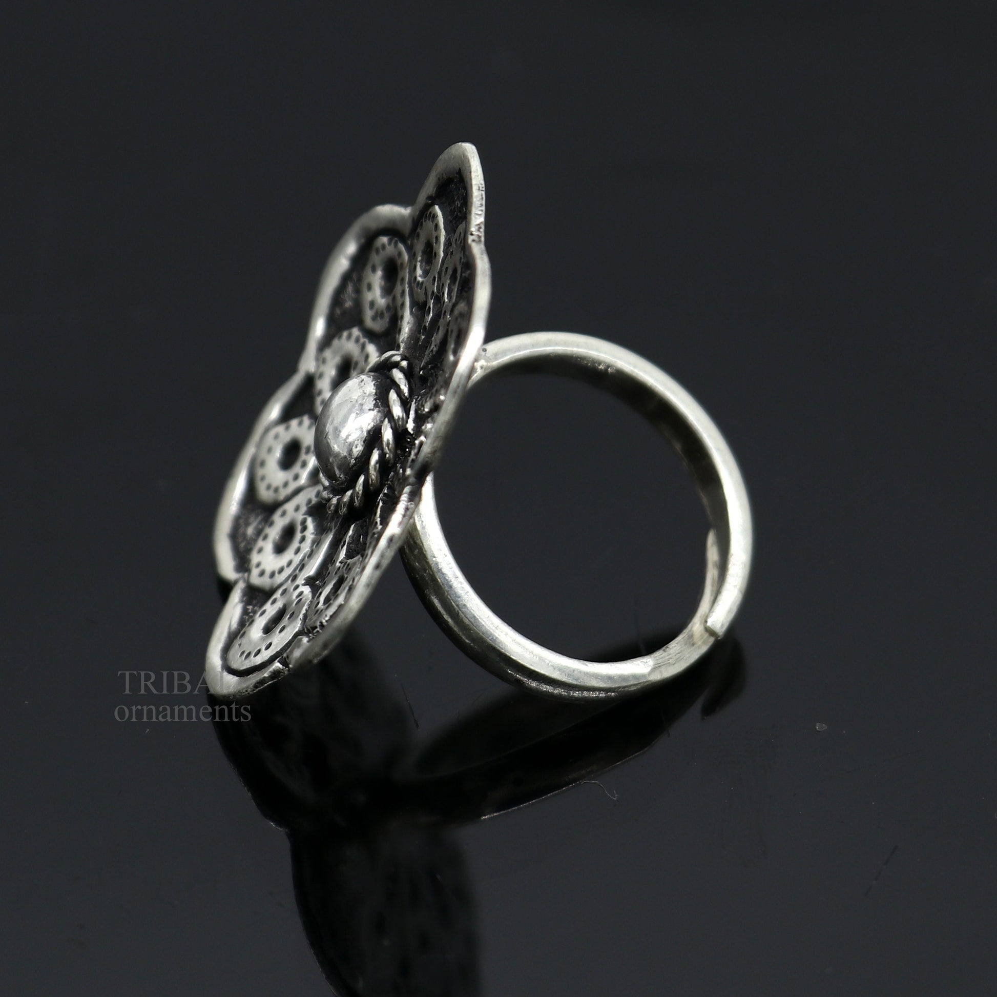 Floral design 925 Sterling silver handmade gorgeous chitai work adjustable rings band fabulous tribal temple ring band, charm ring ring493 - TRIBAL ORNAMENTS