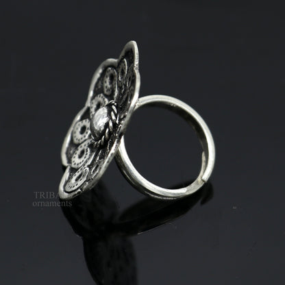 Floral design 925 Sterling silver handmade gorgeous chitai work adjustable rings band fabulous tribal temple ring band, charm ring ring493 - TRIBAL ORNAMENTS