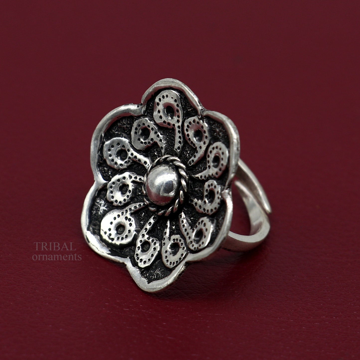 Floral design 925 Sterling silver handmade gorgeous chitai work adjustable rings band fabulous tribal temple ring band, charm ring ring493 - TRIBAL ORNAMENTS