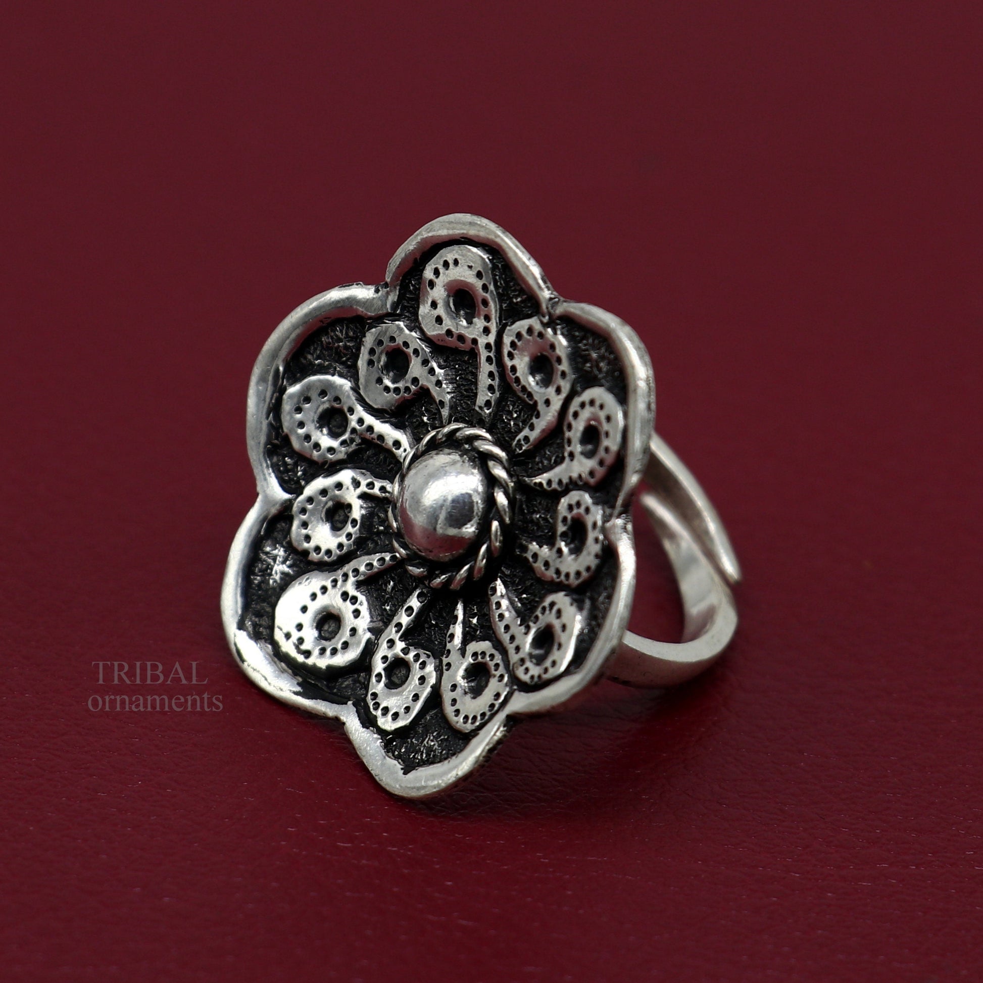 Floral design 925 Sterling silver handmade gorgeous chitai work adjustable rings band fabulous tribal temple ring band, charm ring ring493 - TRIBAL ORNAMENTS