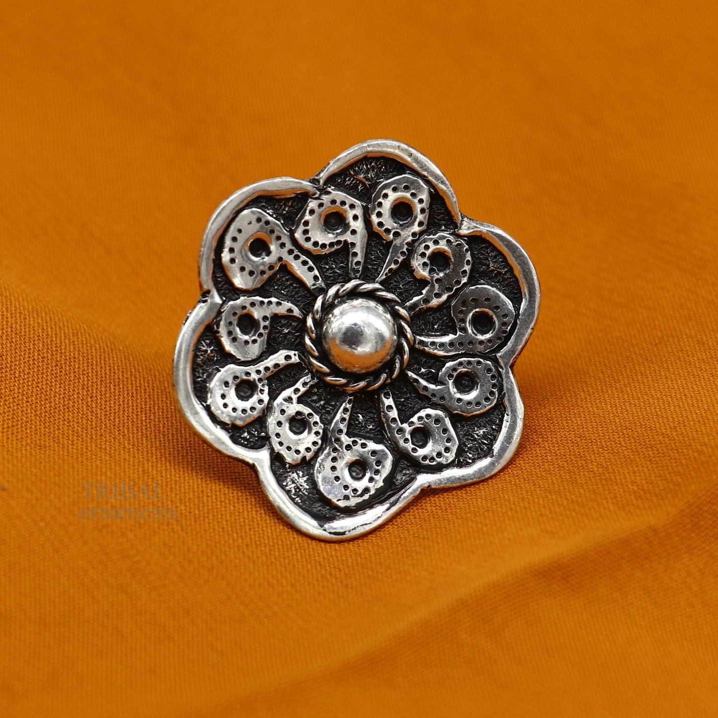 Floral design 925 Sterling silver handmade gorgeous chitai work adjustable rings band fabulous tribal temple ring band, charm ring ring493 - TRIBAL ORNAMENTS