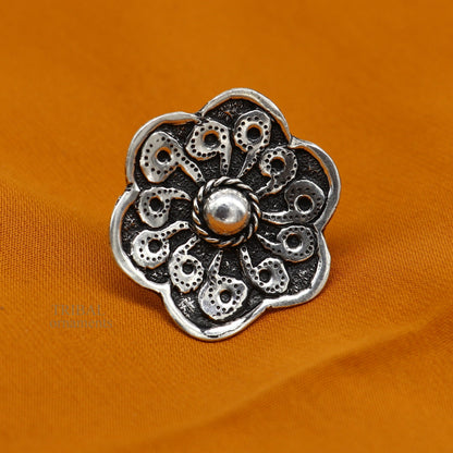 Floral design 925 Sterling silver handmade gorgeous chitai work adjustable rings band fabulous tribal temple ring band, charm ring ring493 - TRIBAL ORNAMENTS
