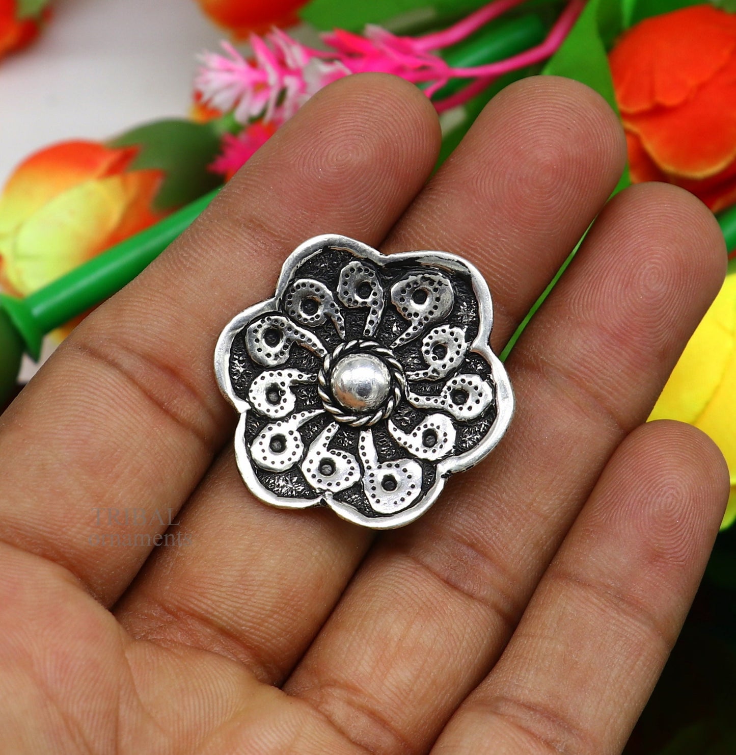 Floral design 925 Sterling silver handmade gorgeous chitai work adjustable rings band fabulous tribal temple ring band, charm ring ring493 - TRIBAL ORNAMENTS