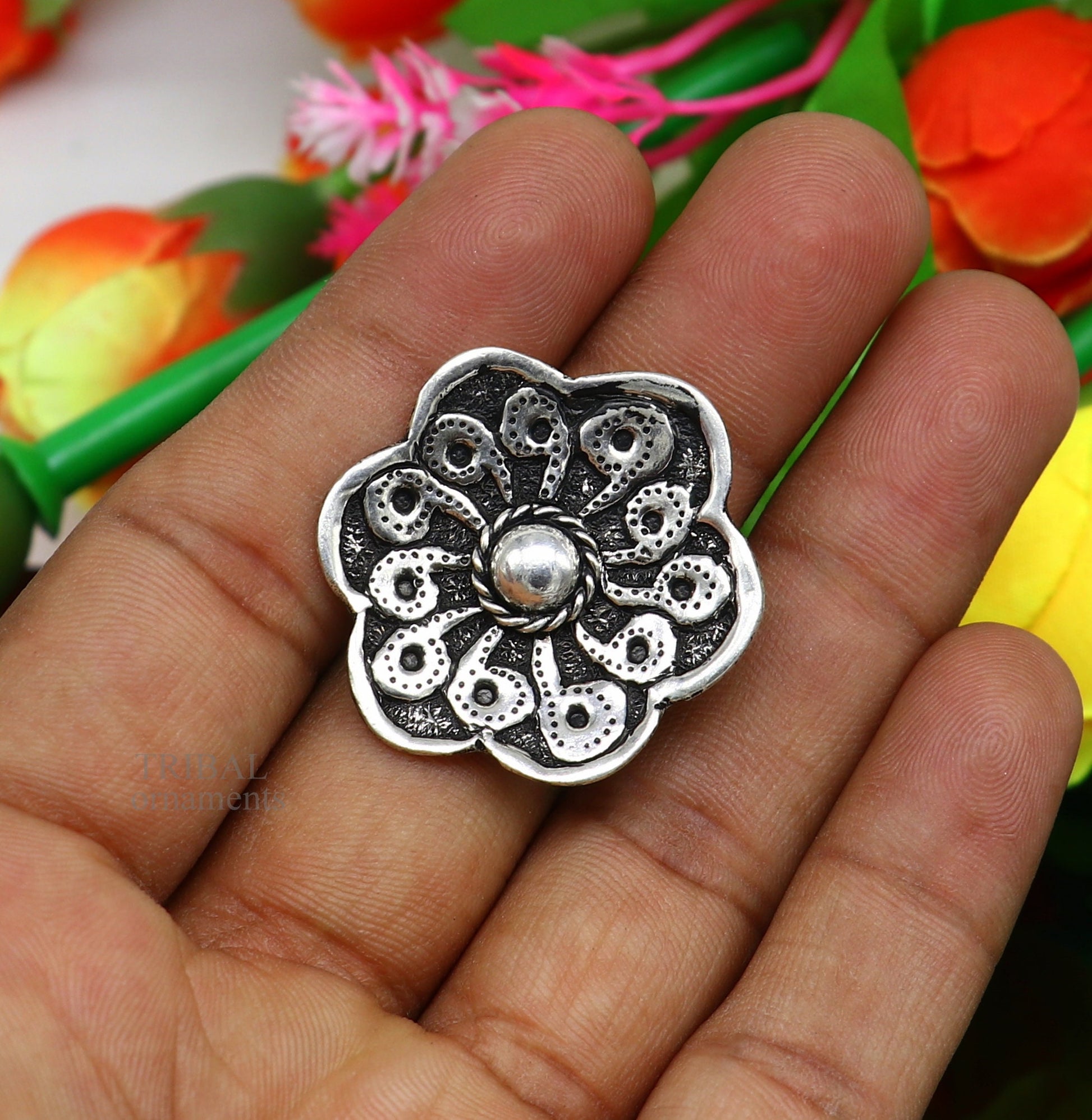 Floral design 925 Sterling silver handmade gorgeous chitai work adjustable rings band fabulous tribal temple ring band, charm ring ring493 - TRIBAL ORNAMENTS