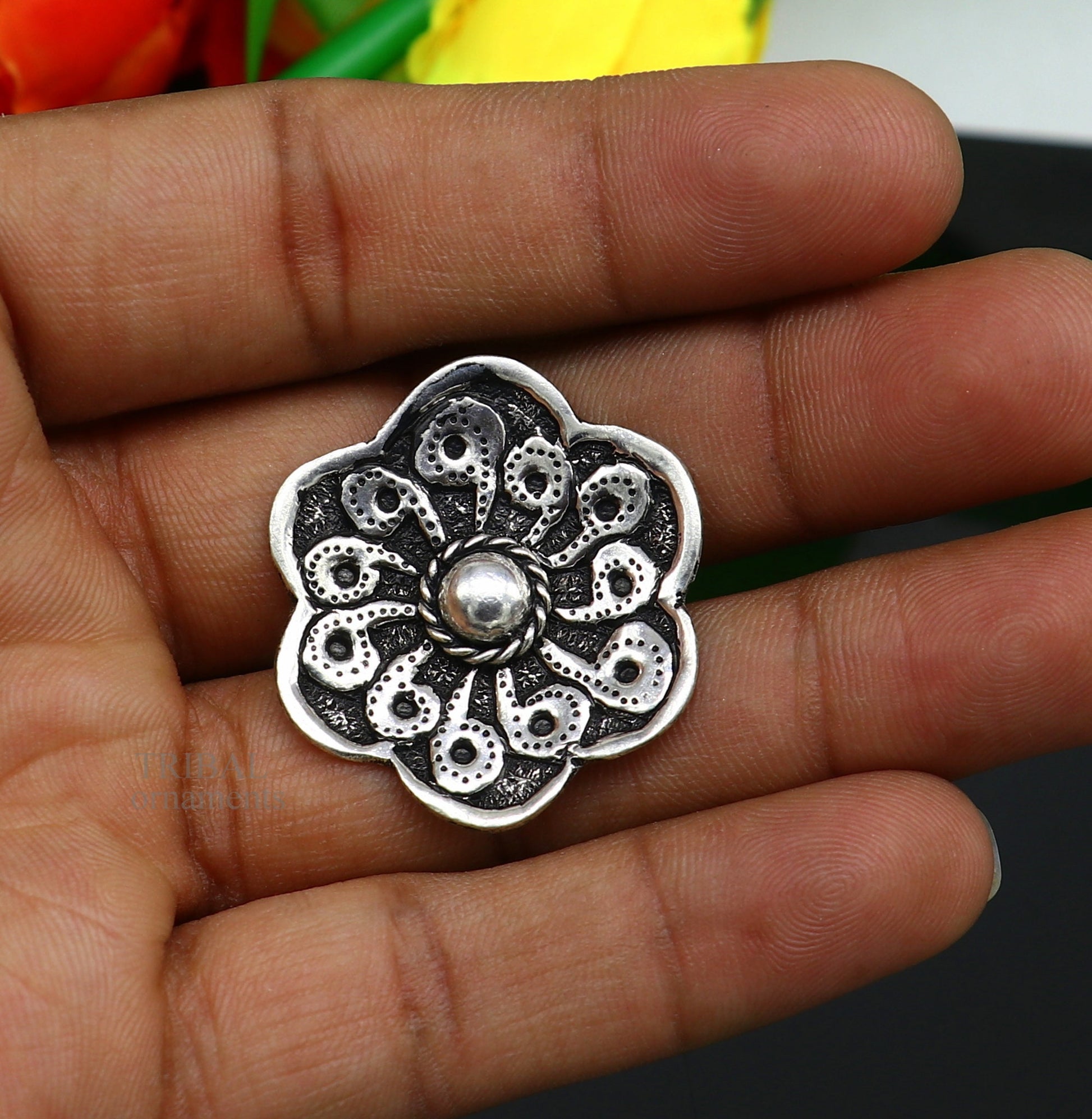 Floral design 925 Sterling silver handmade gorgeous chitai work adjustable rings band fabulous tribal temple ring band, charm ring ring493 - TRIBAL ORNAMENTS