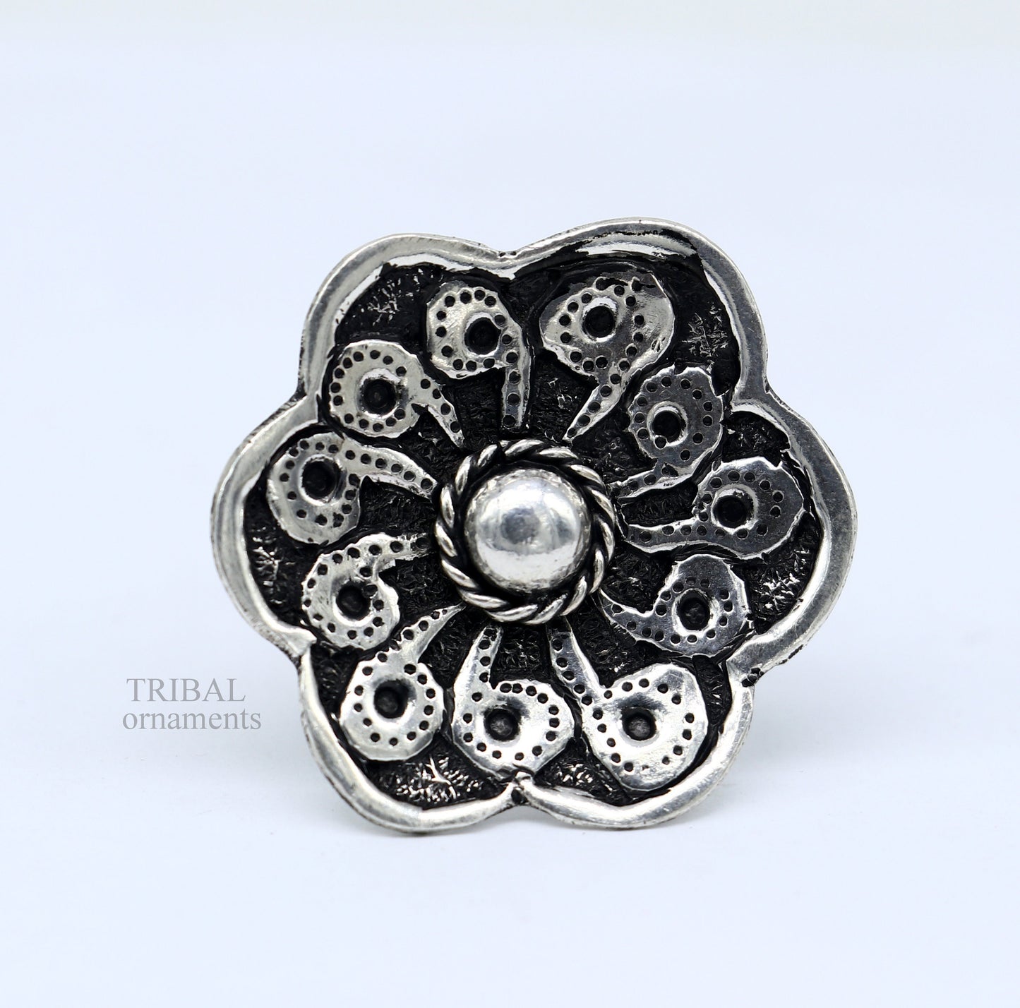 Floral design 925 Sterling silver handmade gorgeous chitai work adjustable rings band fabulous tribal temple ring band, charm ring ring493 - TRIBAL ORNAMENTS
