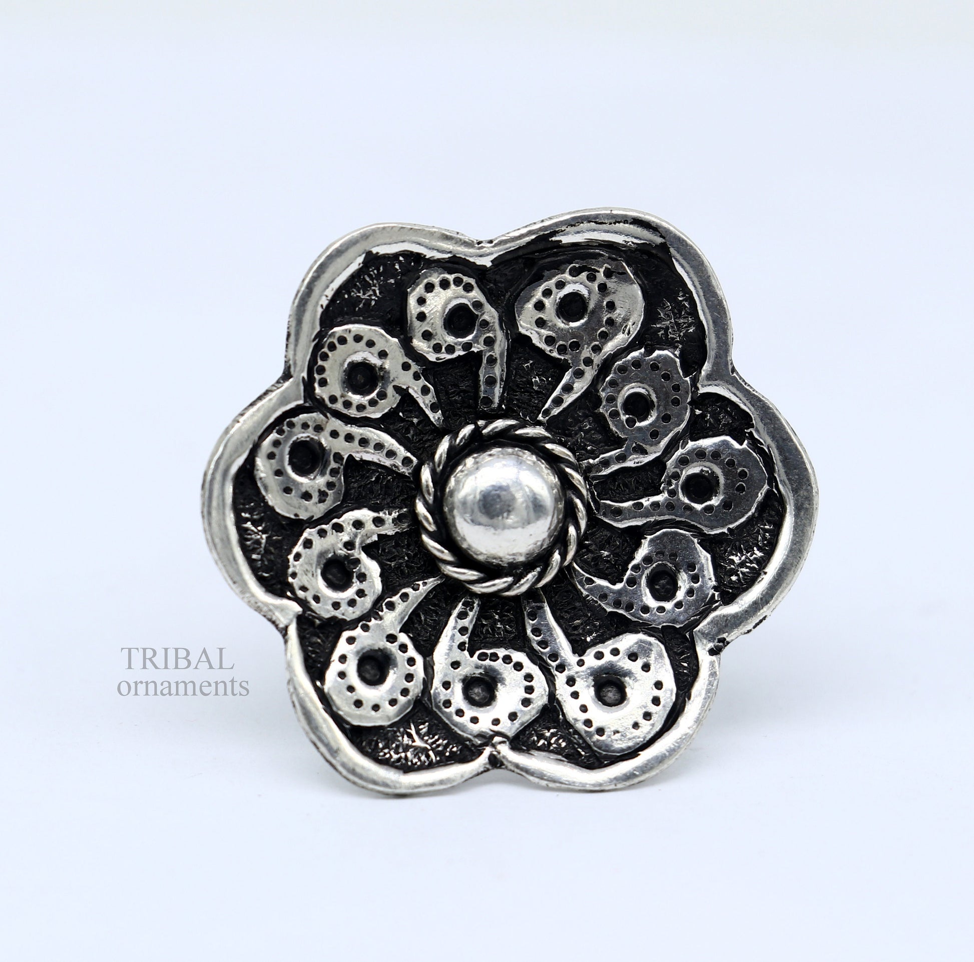 Floral design 925 Sterling silver handmade gorgeous chitai work adjustable rings band fabulous tribal temple ring band, charm ring ring493 - TRIBAL ORNAMENTS