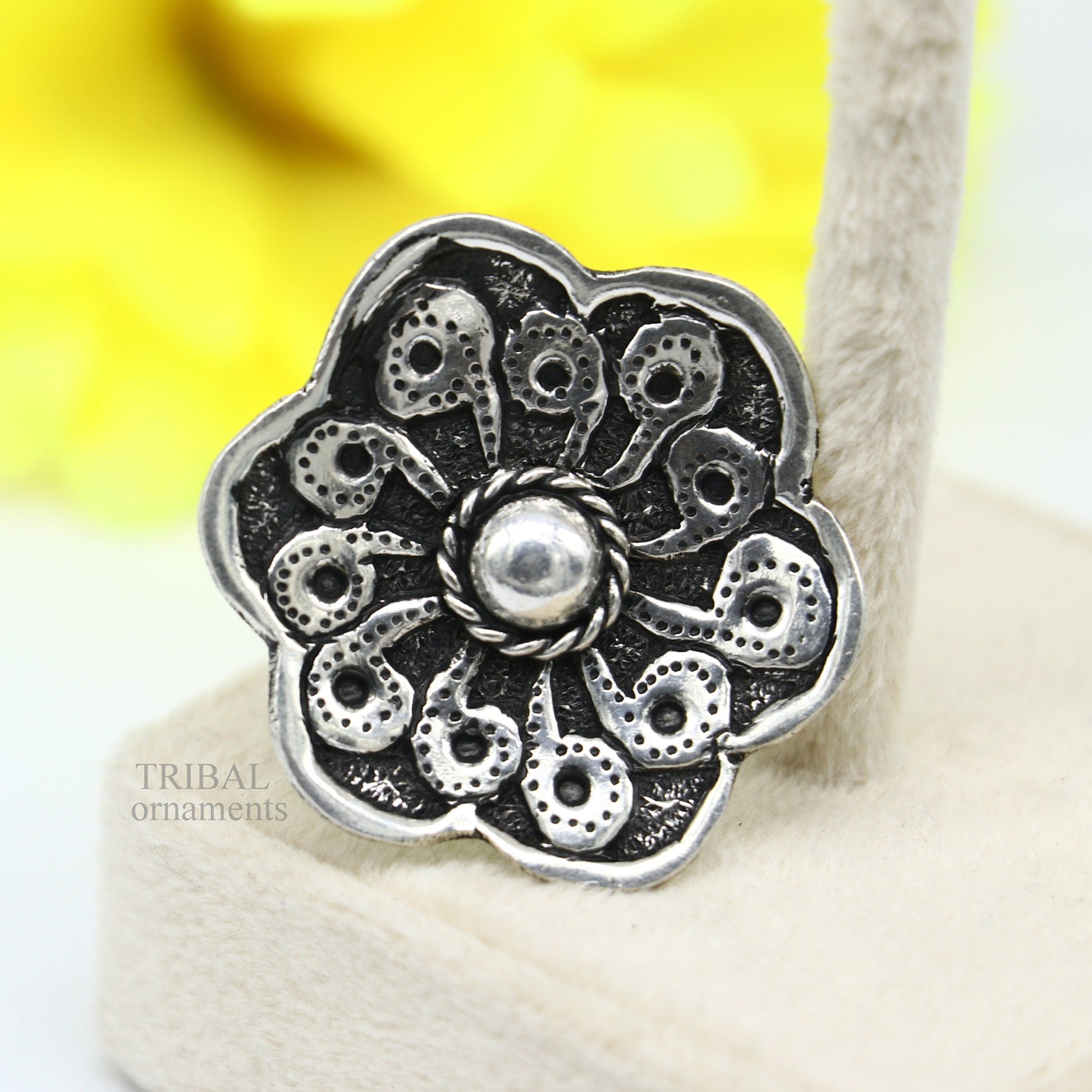 Floral design 925 Sterling silver handmade gorgeous chitai work adjustable rings band fabulous tribal temple ring band, charm ring ring493 - TRIBAL ORNAMENTS