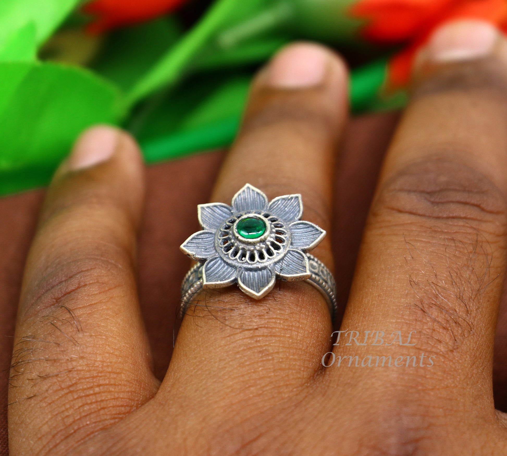 floral design 925 sterling solid silver fabulous craftsmanship vintage design tribal adjustable ring band for women Rajasthan India SR334 - TRIBAL ORNAMENTS