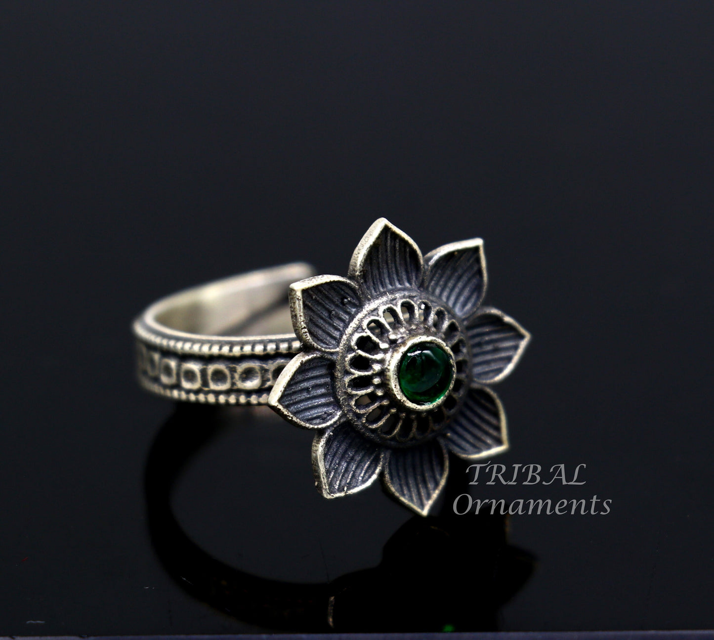 floral design 925 sterling solid silver fabulous craftsmanship vintage design tribal adjustable ring band for women Rajasthan India SR334 - TRIBAL ORNAMENTS