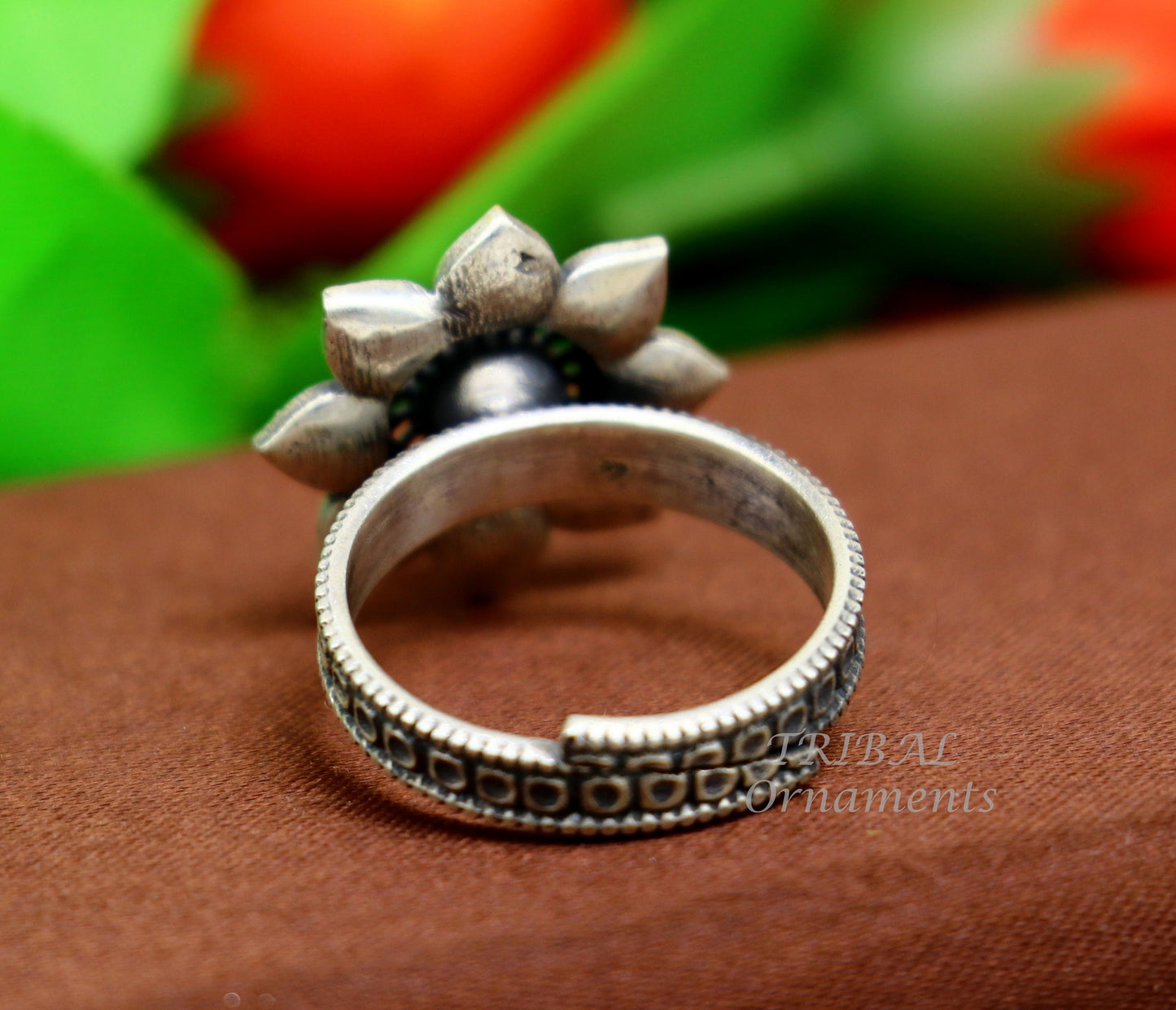 floral design 925 sterling solid silver fabulous craftsmanship vintage design tribal adjustable ring band for women Rajasthan India SR334 - TRIBAL ORNAMENTS