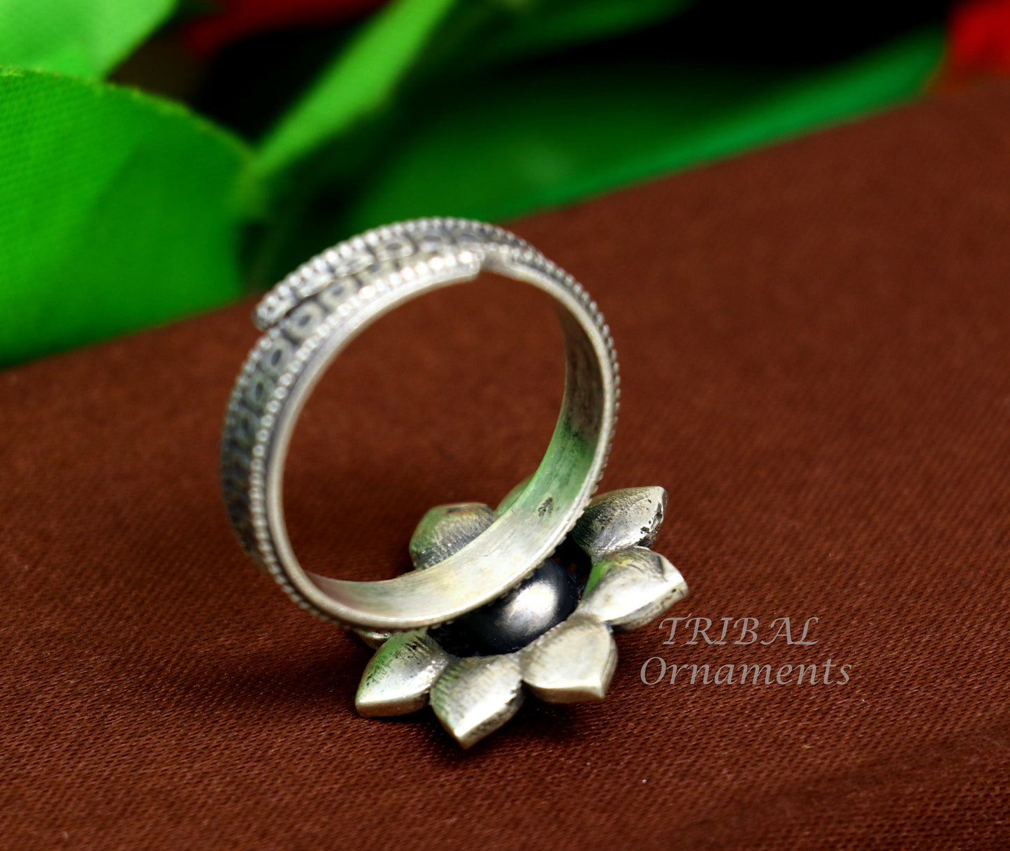 floral design 925 sterling solid silver fabulous craftsmanship vintage design tribal adjustable ring band for women Rajasthan India SR334 - TRIBAL ORNAMENTS