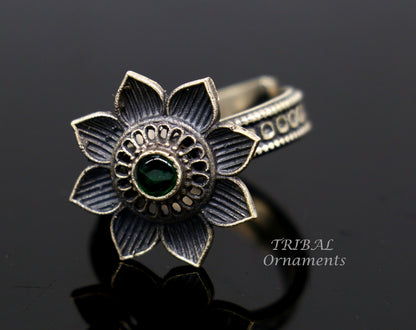 floral design 925 sterling solid silver fabulous craftsmanship vintage design tribal adjustable ring band for women Rajasthan India SR334 - TRIBAL ORNAMENTS