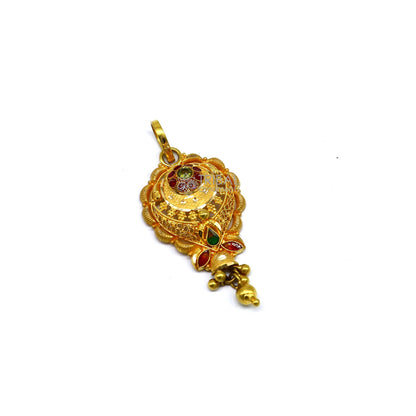 Traditional floral design 22KT yellow gold pendant with filigree work, ethnic bridal jewelry by TRIBAL ORNAMENTS.