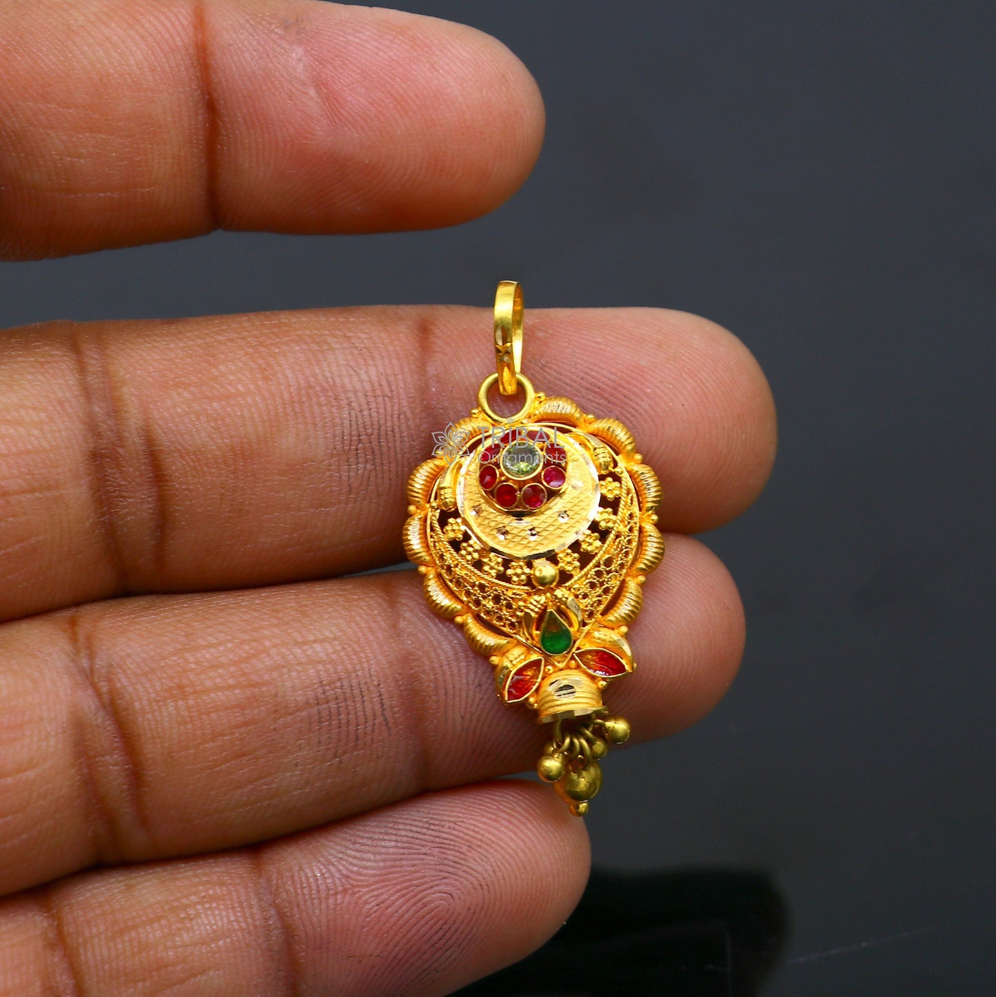 Floral design Traditional cultural filigree work trendy 22kt yellow gold functional pendant, amazing ethnic brides pendant jewelry gp27 - TRIBAL ORNAMENTS