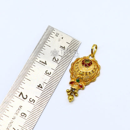 Traditional floral design 22KT yellow gold pendant with filigree work, ethnic bridal jewelry by TRIBAL ORNAMENTS.