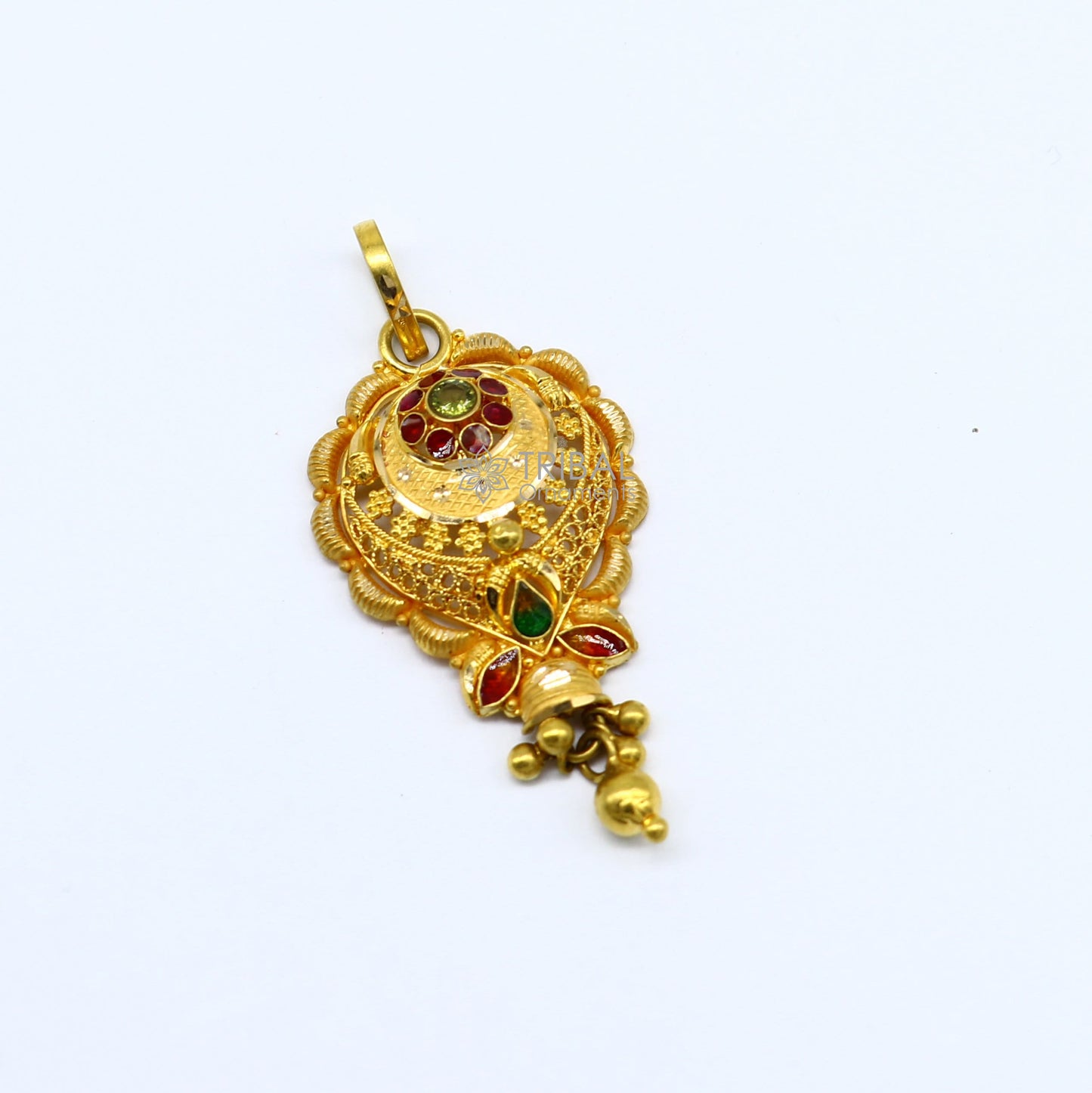 Floral design Traditional cultural filigree work trendy 22kt yellow gold functional pendant, amazing ethnic brides pendant jewelry gp27 - TRIBAL ORNAMENTS